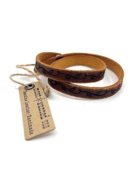 Floral Double Wrap Leather Tooled Western Bracelet NEW